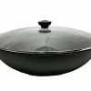 Cajun Classic Seasoned Cast Iron Wok With Glass Lid