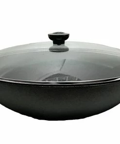 Cajun Classic Seasoned Cast Iron Wok With Glass Lid