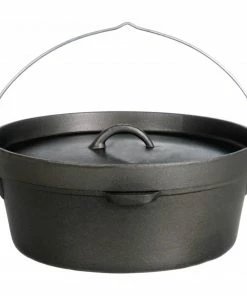 Cajun Classic Seasoned Camp Dutch Oven W/ Biscuit Lid - 6 Qt Cast Iron Cookware