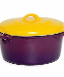 Cajun Classic Cast Iron Cookware Enamel Coated Purple & Gold Dutch Oven - 12 Quart