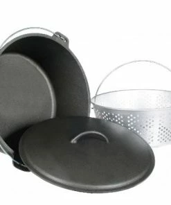 Cast Iron Cookware Cajun Classic Seasoned Cast Iron Dutch Oven Pot - 20 Quart And Basket
