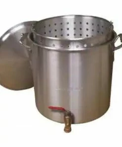 King Kooker Stock Pots Aluminum Boiling Pot With Drain Valve, Basket And Lid 160 Qt